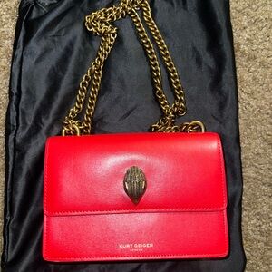 Kurt Geiger Red and Gold Crossbody Bag with Chain Strap